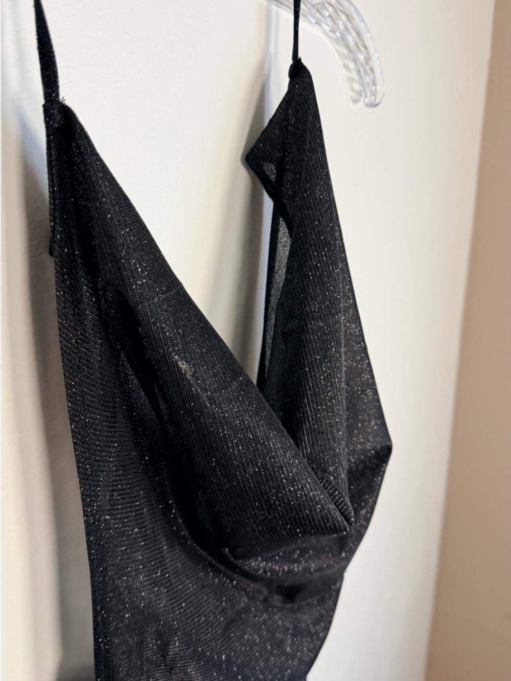 SHEIN Sparkling Black Halter Top with Cascading Deep Cowl Neckline - Picture 3 of 11